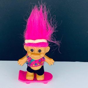Russ Troll Doll On Skateboard Pink Hair Shorts Outfit Toy Figure Pretend Play